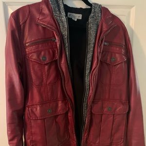 OU “Charles And A Half” Red leather Hoodie Jacket